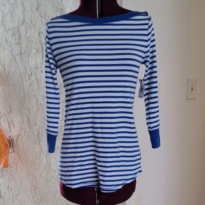 NWT Belk Henley Blue White Striped 3/4 Shirt